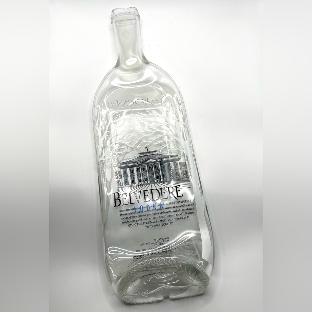 Belvedere Vodka Handmade Melted Glass Bottle Serving Tray Platter 17 in Length